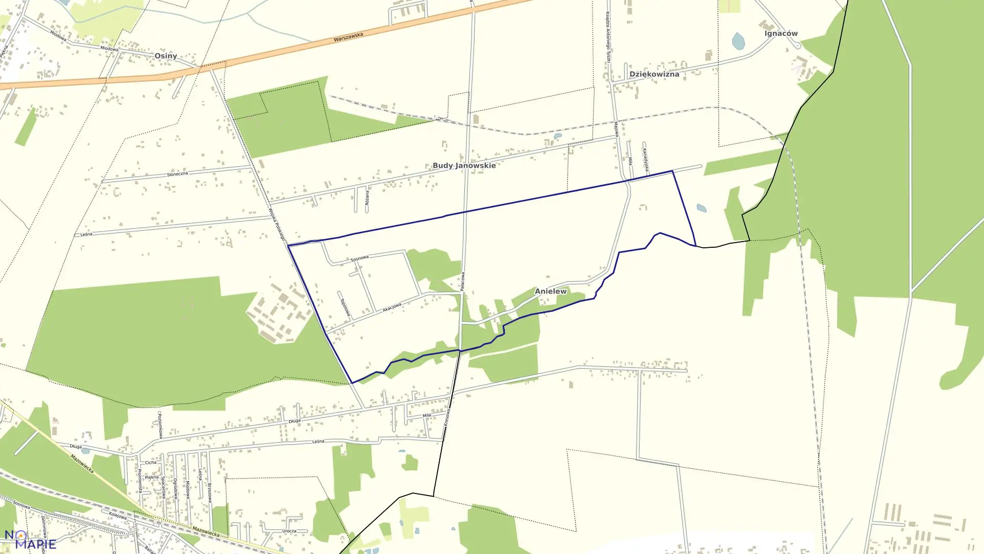 Mapa obrębu ANIELEW w gminie Mińsk Mazowiecki
