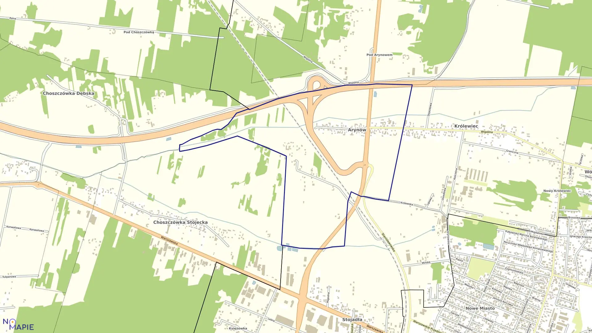 Mapa obrębu ARYNÓW w gminie Mińsk Mazowiecki