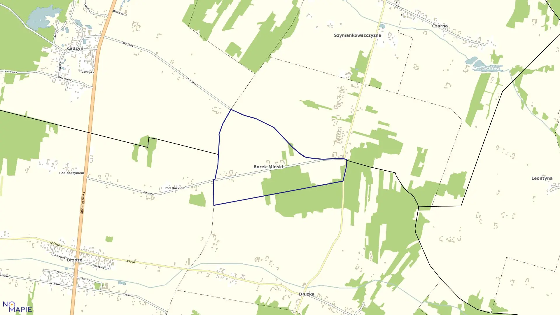 Mapa obrębu BOREK MIŃSKI w gminie Mińsk Mazowiecki