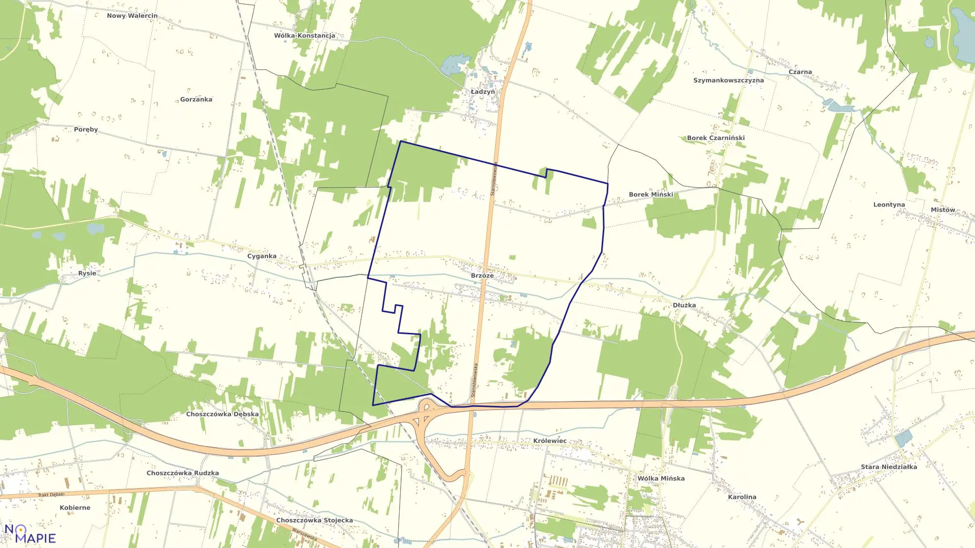 Mapa obrębu BRZÓZE w gminie Mińsk Mazowiecki