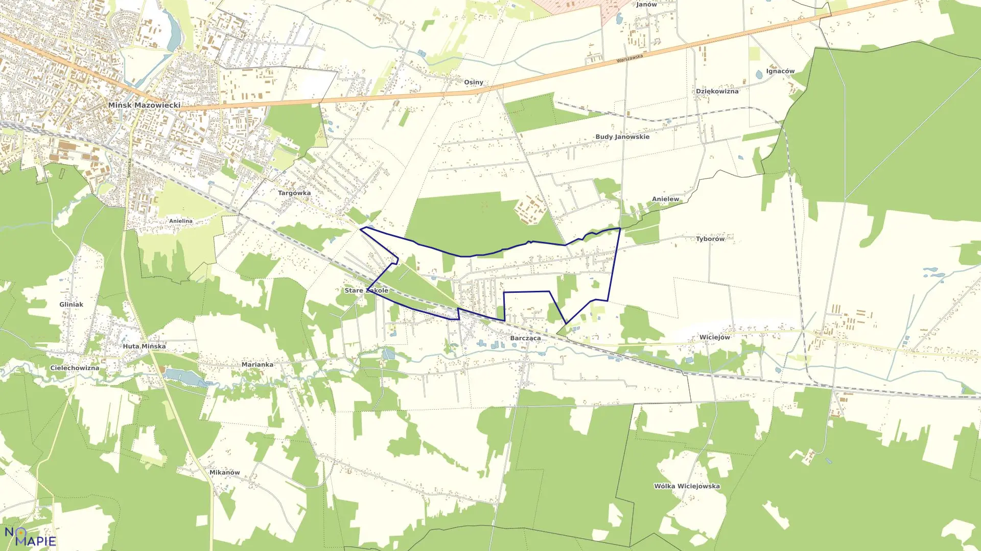 Mapa obrębu BUDY BARCZĄCKIE w gminie Mińsk Mazowiecki