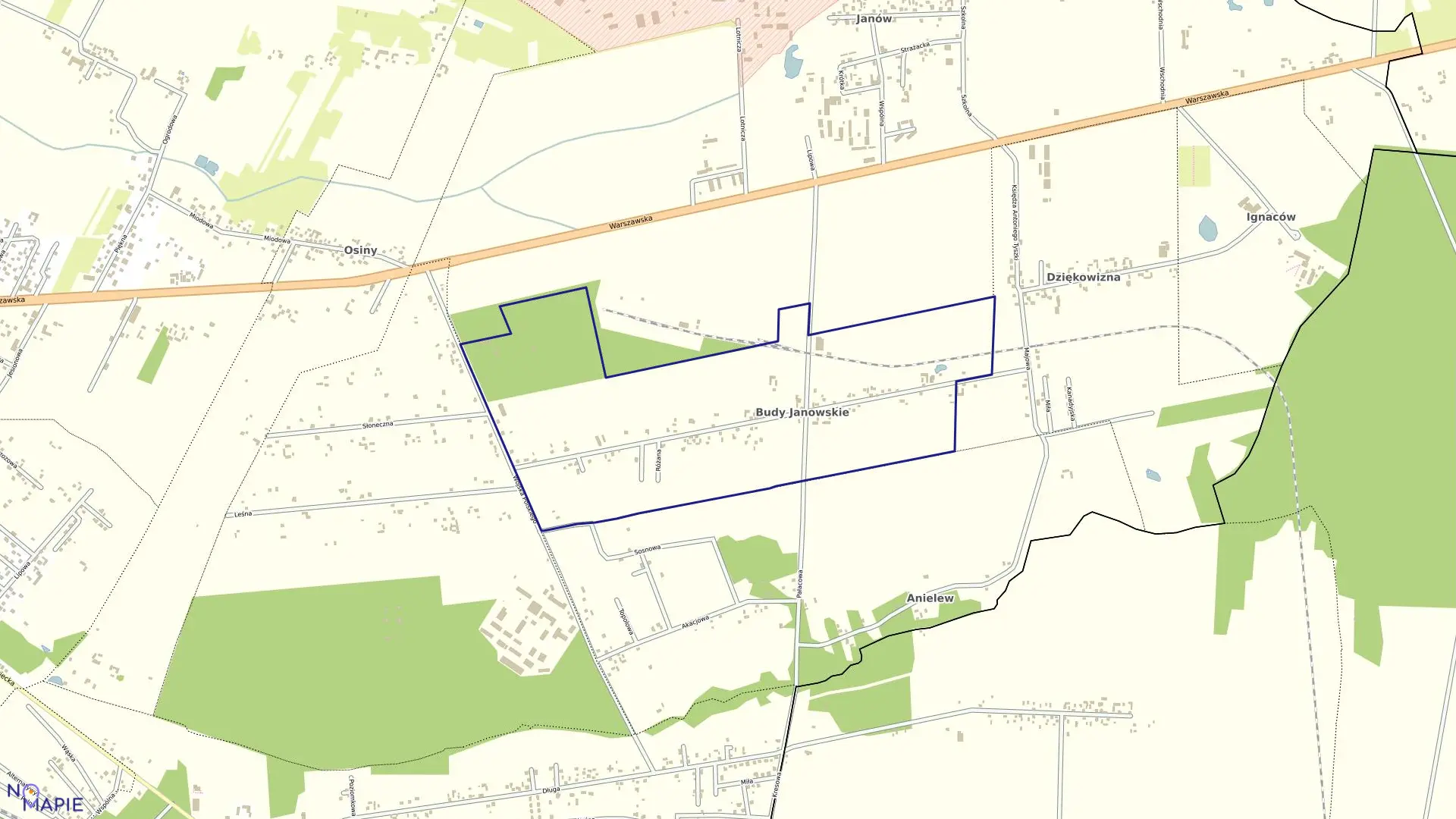 Mapa obrębu BUDY JANOWSKIE w gminie Mińsk Mazowiecki