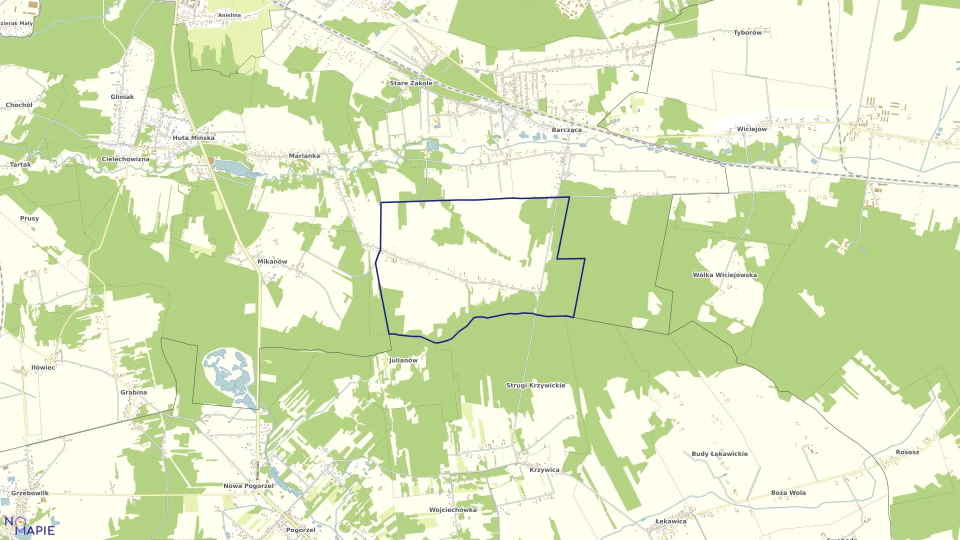 Mapa obrębu CHMIELEW w gminie Mińsk Mazowiecki