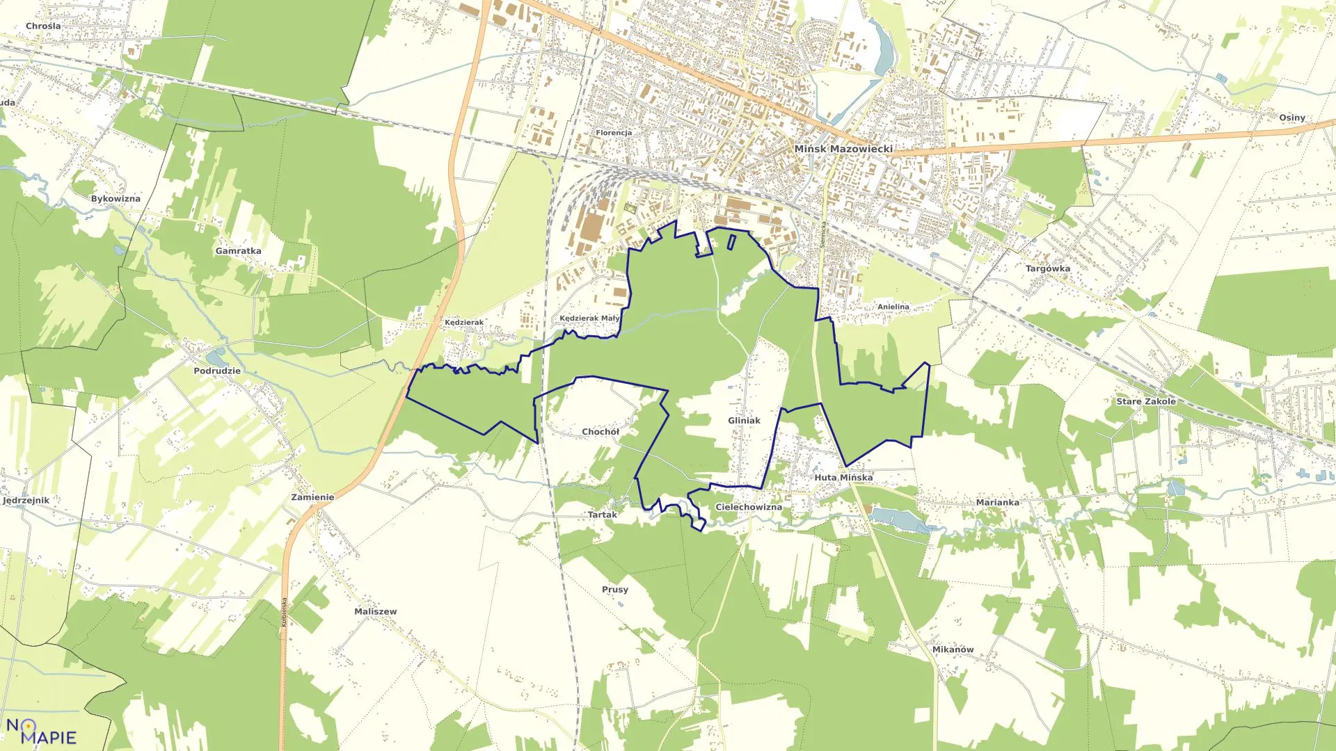 Mapa obrębu GLINIAK w gminie Mińsk Mazowiecki