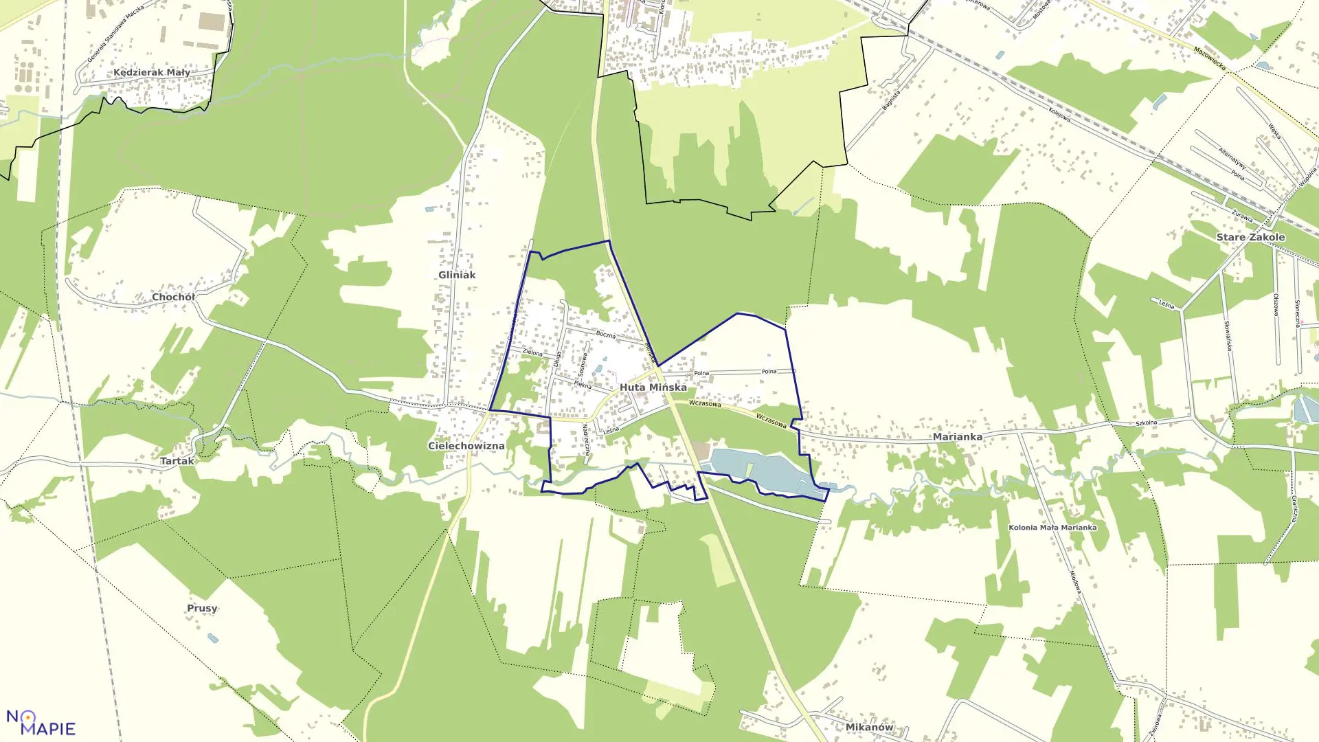 Mapa obrębu HUTA MIŃSKA w gminie Mińsk Mazowiecki