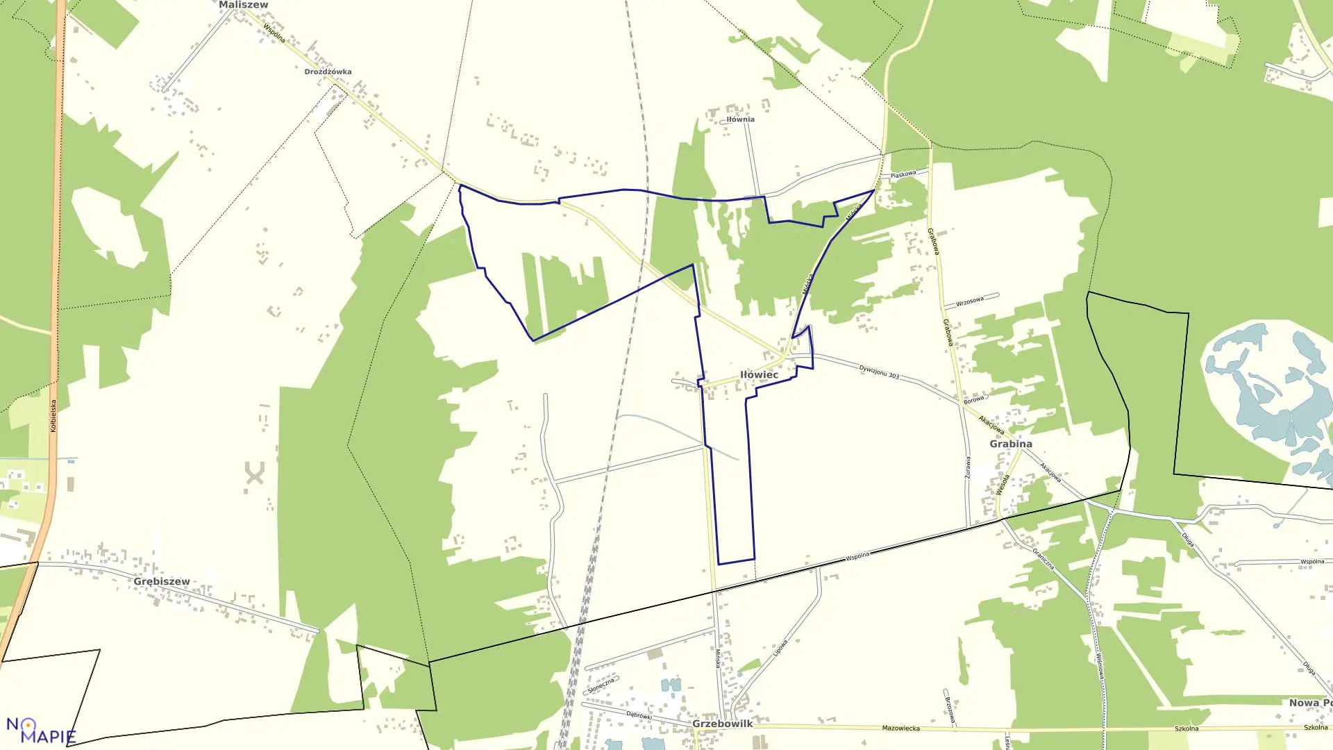 Mapa obrębu IŁÓWIEC w gminie Mińsk Mazowiecki