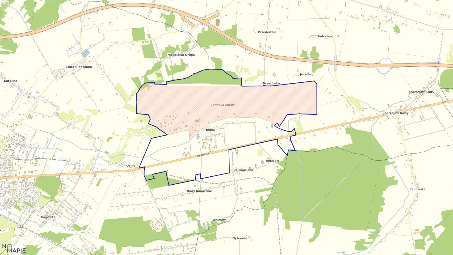 Mapa obrębu JANÓW w gminie Mińsk Mazowiecki