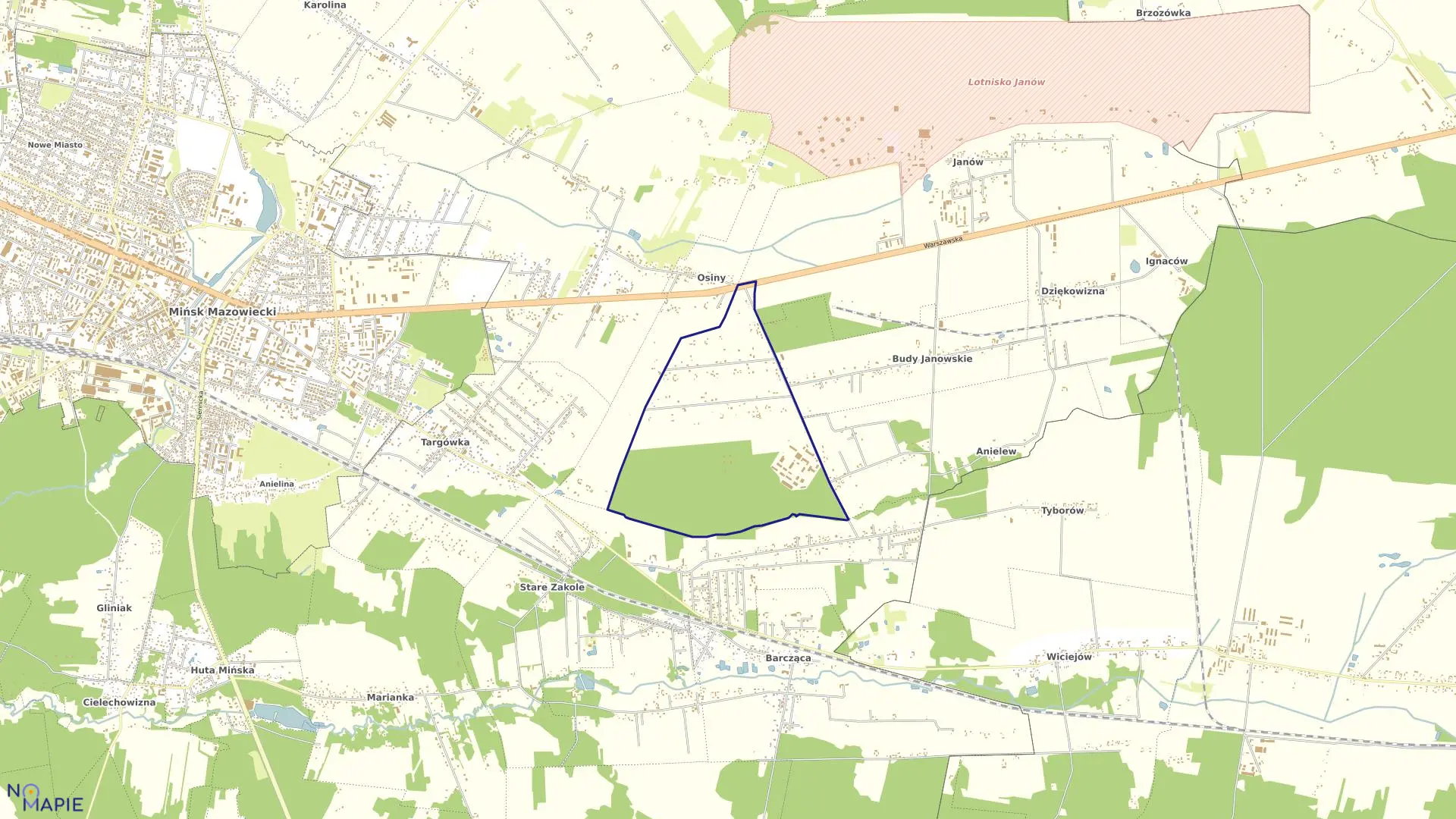 Mapa obrębu KOLONIA JANÓW w gminie Mińsk Mazowiecki