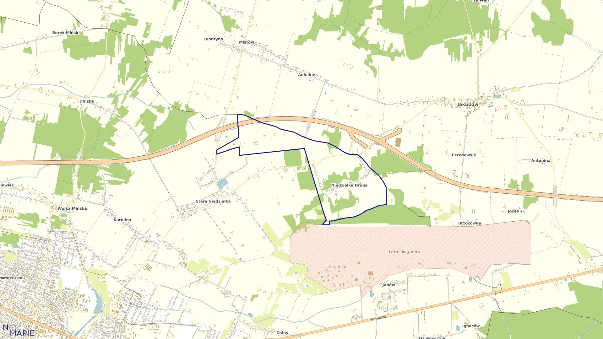 Mapa obrębu NIEDZIAŁKA DRUGA w gminie Mińsk Mazowiecki