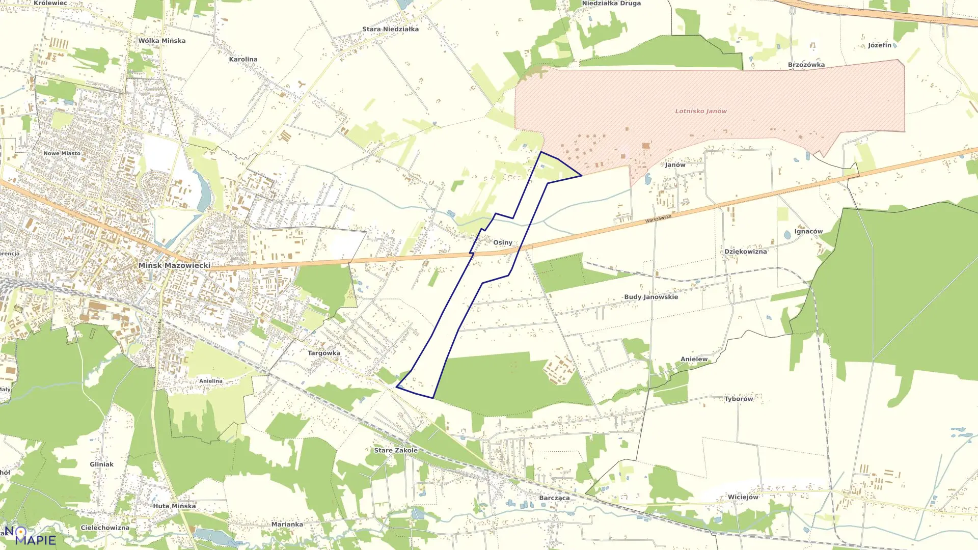 Mapa obrębu OSINY w gminie Mińsk Mazowiecki