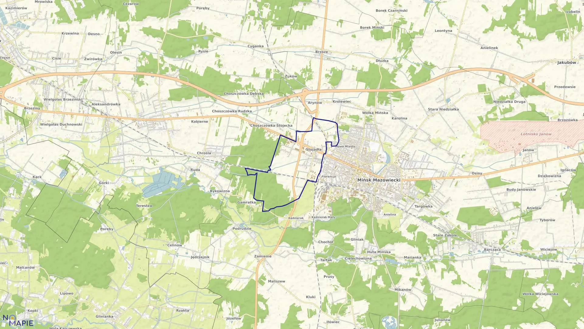 Mapa obrębu STOJADŁA w gminie Mińsk Mazowiecki