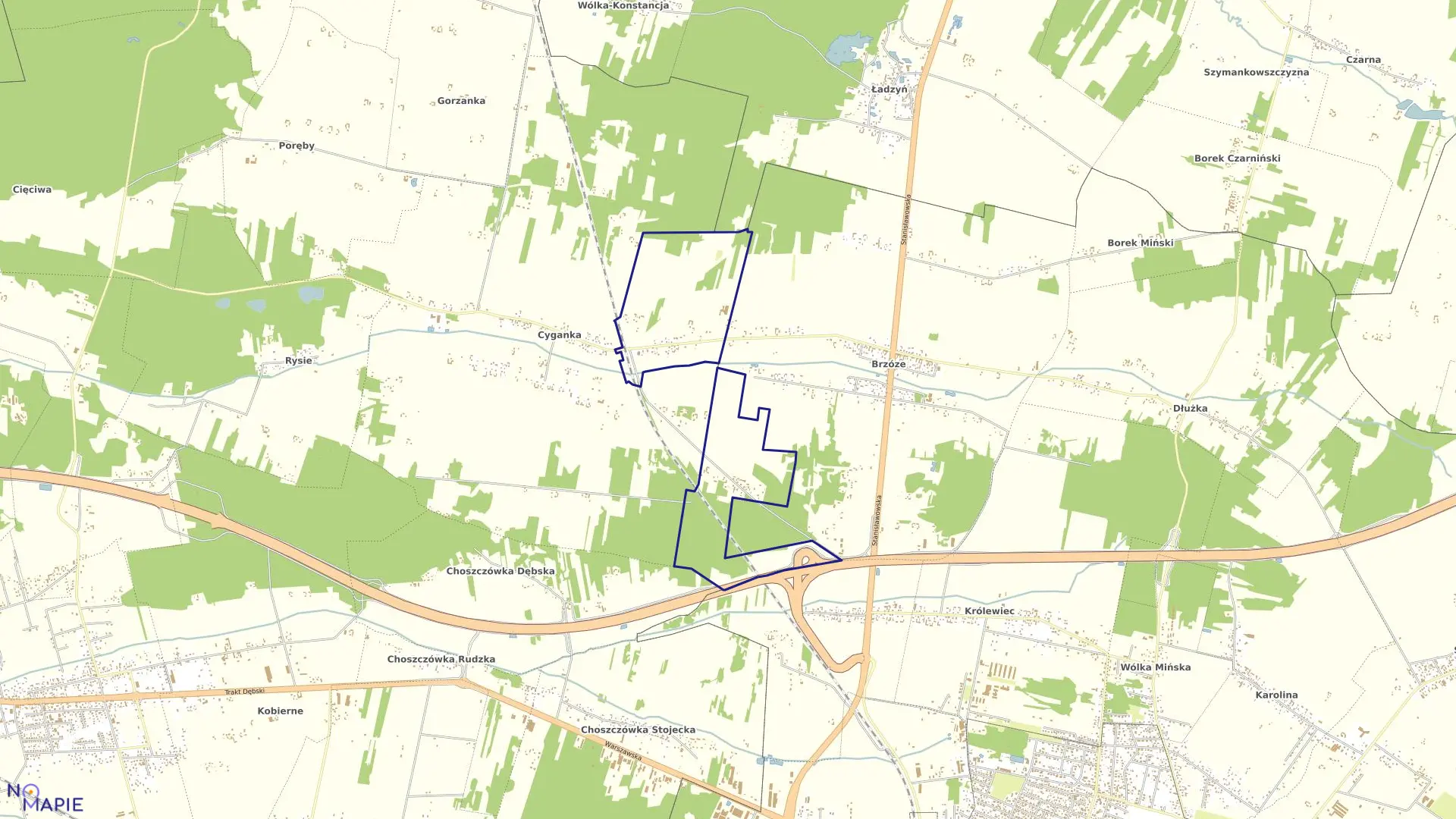 Mapa obrębu ŻUKÓW w gminie Mińsk Mazowiecki